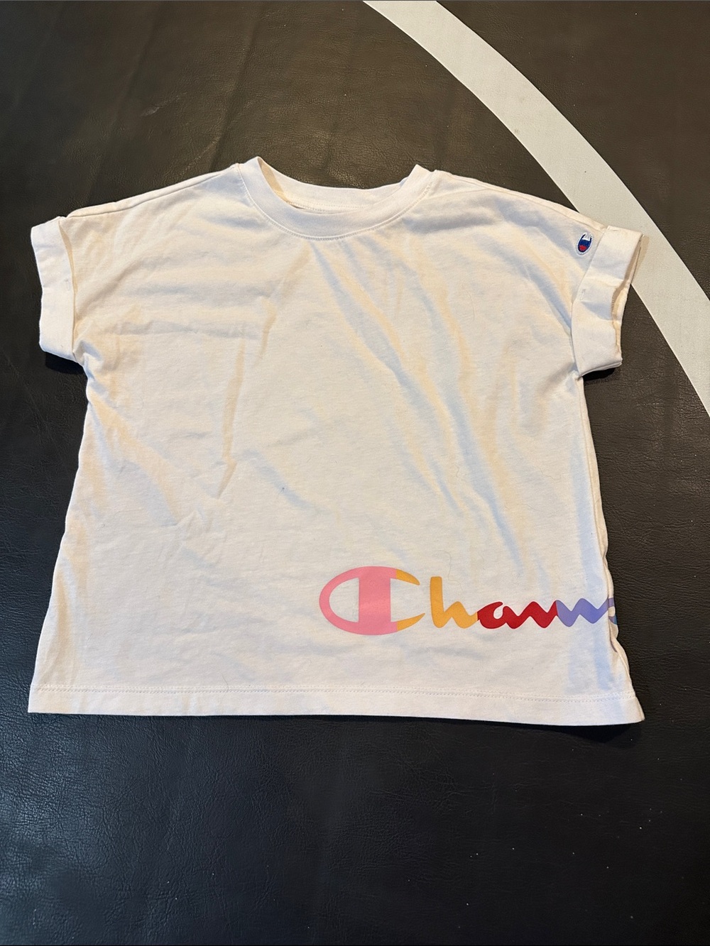 Champion Cream Short Sleeve Tee with Rainbow Logo